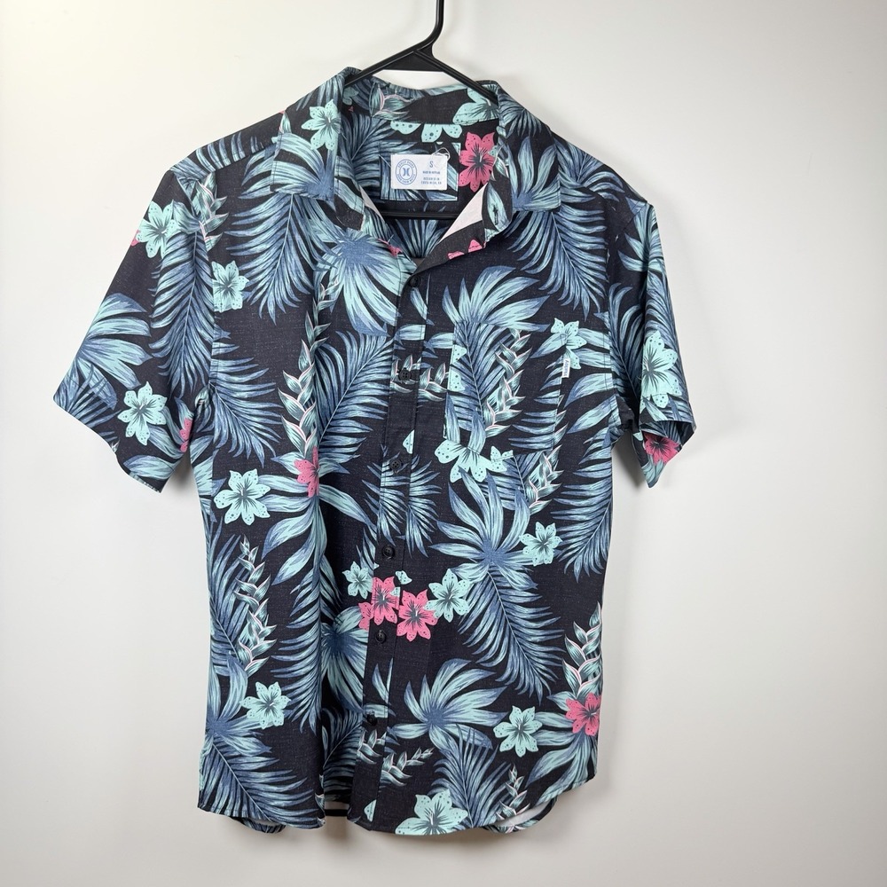 Hurley Men's Hawaiian Shirt Tropical Floral Print Short Sleeve Size S